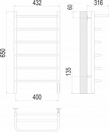 Полка П6 400х650 Электро (quick touch) Полотенцесушитель  TERMINUS Ставрополь - фото 3