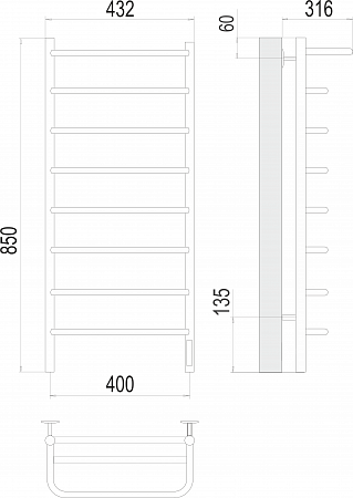 Полка П8 400х850 Электро (quick touch) Полотенцесушитель  TERMINUS Ставрополь - фото 3