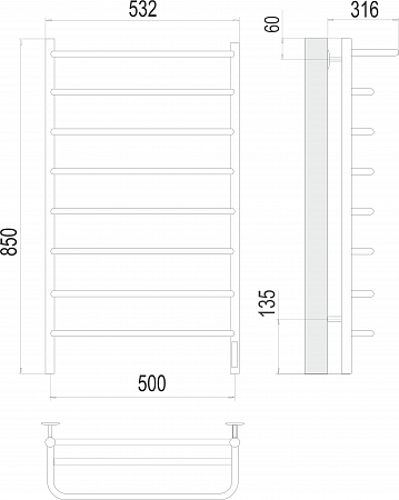 Полка П8 500х850 Электро (quick touch) Полотенцесушитель  TERMINUS Ставрополь - фото 3