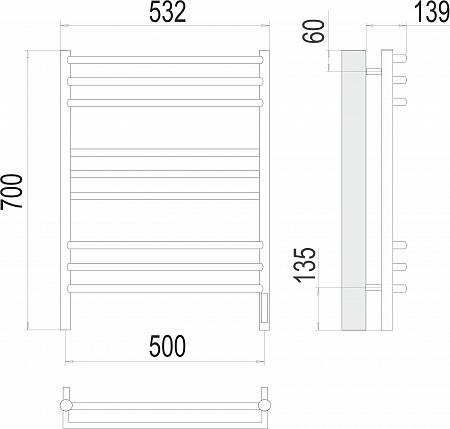 Прато П9 500х700 электро (sensor quick touch) Полотенцесушитель  TERMINUS Ставрополь - фото 3