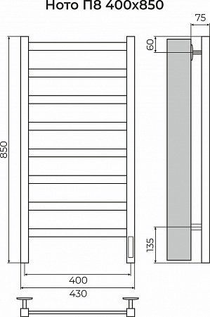 Ното П8 400х850 Электро (quick touch) Полотенцесушитель TERMINUS Ставрополь - фото 3