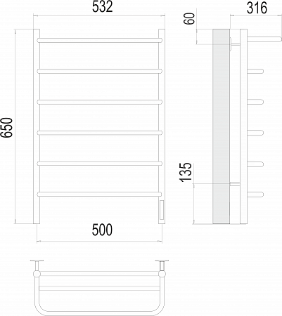 Полка П6 500х650 Электро (quick touch) Полотенцесушитель  TERMINUS Ставрополь - фото 3
